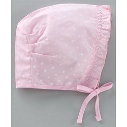 Babyhug Cotton Solid & Polka Dots Printed Caps With Knot Pack Of 5 White Pink - Diameter 10 cm