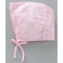 Babyhug Cotton Solid & Polka Dots Printed Caps With Knot Pack Of 5 White Pink - Diameter 10 cm