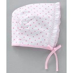 Babyhug Cotton Solid & Polka Dots Printed Caps With Knot Pack Of 5 White Pink - Diameter 10 cm