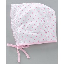 Babyhug Cotton Solid & Polka Dots Printed Caps With Knot Pack Of 5 White Pink - Diameter 10 cm