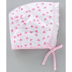 Babyhug Cotton Solid & Polka Dots Printed Caps With Knot Pack Of 5 White Pink - Diameter 10 cm