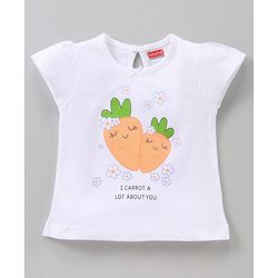 Babyhug Cap Sleeves Night Suit Carrot Print - White Peach