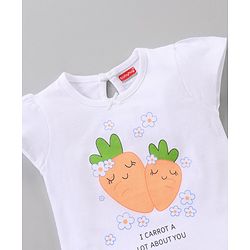 Babyhug Cap Sleeves Night Suit Carrot Print - White Peach