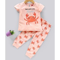 Babyhug Short Sleeves Night Suit Crab Print - Peach