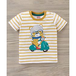 Babyhug Half Sleeve Striped T-Shirt And Knee Length Shorts Bear Print - Yellow Blue