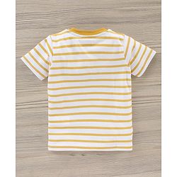 Babyhug Half Sleeve Striped T-Shirt And Knee Length Shorts Bear Print - Yellow Blue