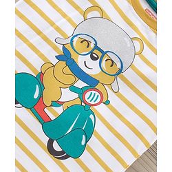 Babyhug Half Sleeve Striped T-Shirt And Knee Length Shorts Bear Print - Yellow Blue