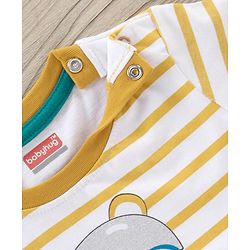 Babyhug Half Sleeve Striped T-Shirt And Knee Length Shorts Bear Print - Yellow Blue