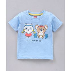 Babyhug Half Sleeves T Shirt with Shorts Bear Print - Blue Yellow