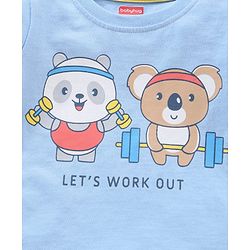 Babyhug Half Sleeves T Shirt with Shorts Bear Print - Blue Yellow