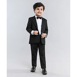 Babyhug Full Sleeves 3 Piece Party Suit With Bow - Black
