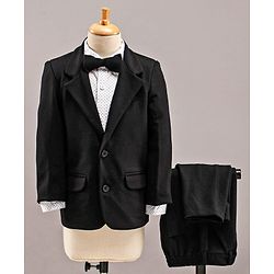 Babyhug Full Sleeves 3 Piece Party Suit With Bow - Black