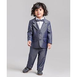 Babyhug Full Sleeves Party Suit With Bow - Blue