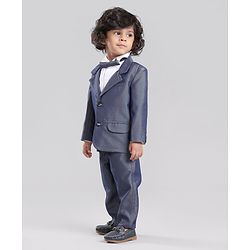 Babyhug Full Sleeves Party Suit With Bow - Blue