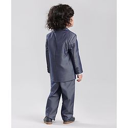 Babyhug Full Sleeves Party Suit With Bow - Blue