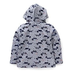 Babyhug Full Sleeves Hooded Sweatjacket With Puppy Print - Grey