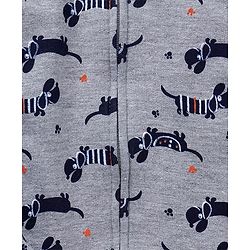 Babyhug Full Sleeves Hooded Sweatjacket With Puppy Print - Grey