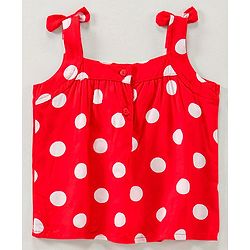 Babyhug Singlet Sleeves Top Polka Dot Print With Bow - Red White