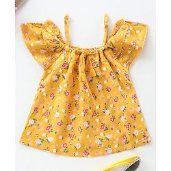 Babyhug Cold Shoulder Top with Frill Detailing Floral Print - Mustard