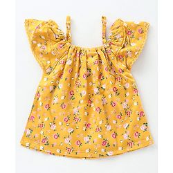Babyhug Cold Shoulder Top with Frill Detailing Floral Print - Mustard