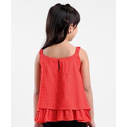 Babyhug Singlet Sleeve Top With Corsage Applique Polka Dots Print - Red