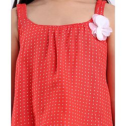 Babyhug Singlet Sleeve Top With Corsage Applique Polka Dots Print - Red