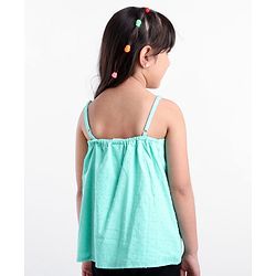 Babyhug Swiss Dot Singlet Top with Floral Embroidery & Lace Detailing - Aqua Blue