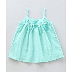Babyhug Swiss Dot Singlet Top with Floral Embroidery & Lace Detailing - Aqua Blue