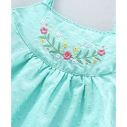 Babyhug Swiss Dot Singlet Top with Floral Embroidery & Lace Detailing - Aqua Blue