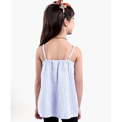 Babyhug Singlet Sleeves Striped Top With Embroidery- Blue