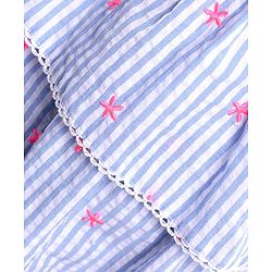 Babyhug Singlet Sleeves Striped Top With Embroidery- Blue