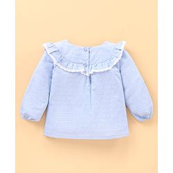 Babyhug Full Sleeves Cotton Textured Dobby Top With Lace & Frill Detailing- Blue