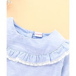Babyhug Full Sleeves Cotton Textured Dobby Top With Lace & Frill Detailing- Blue