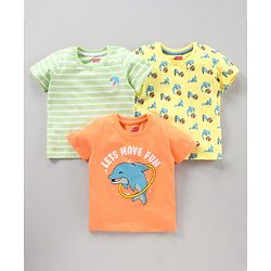 Babyhug Half Slevees T-Shirt With All Over Print Pack of 3 - Multicolour