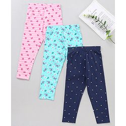 Babyhug Full Length Knitted Leggings Butterfly Print Pack Of 3 - Multicolor