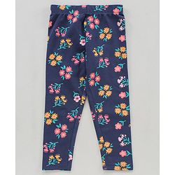 Babyhug Knit Full Length Leggings Floral Print Pack of 3 - Pink Blue Yellow