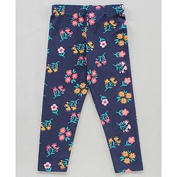 Babyhug Knit Full Length Leggings Floral Print Pack of 3 - Pink Blue Yellow