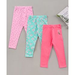 Babyhug Full Length Leggings Pack of 3 Floral Print - Pink Green