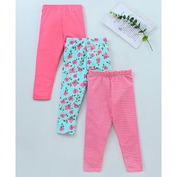 Babyhug Full Length Cotton Leggings Printed and Solid Pack of 3- Multicolor