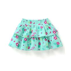 Babyhug Mid Thigh Layered Skirt Floral Print & Bow Applique - Sky Blue