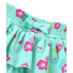 Babyhug Mid Thigh Layered Skirt Floral Print & Bow Applique - Sky Blue