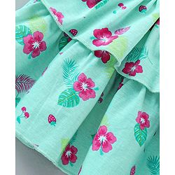 Babyhug Mid Thigh Layered Skirt Floral Print & Bow Applique - Sky Blue