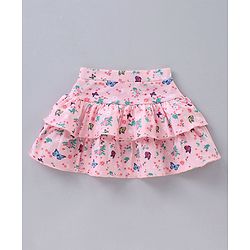 Babyhug Mid Thigh Layered Skirt Floral Print & Bow Applique - Pink