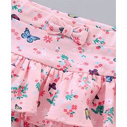 Babyhug Mid Thigh Layered Skirt Floral Print & Bow Applique - Pink