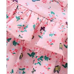 Babyhug Mid Thigh Layered Skirt Floral Print & Bow Applique - Pink