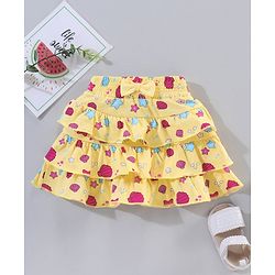 Babyhug Knee Length Frilled Cotton Skirt Star Print With Bow Applique - Yellow