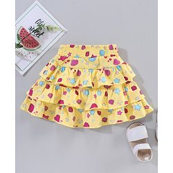 Babyhug Knee Length Frilled Cotton Skirt Star Print With Bow Applique - Yellow