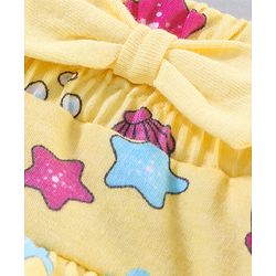 Babyhug Knee Length Frilled Cotton Skirt Star Print With Bow Applique - Yellow