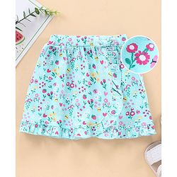 Babyhug Knit Knee Length Wrap Skirt Floral Print - Blue