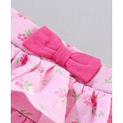 Babyhug Knee Length Frilled Cotton Skirt Floral Print With Bow Applique - Pink